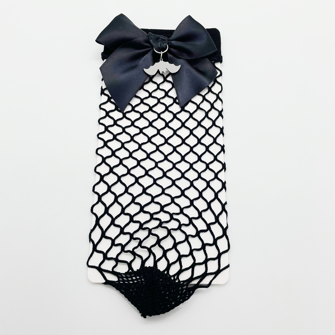 White fishnet outlet socks with bow