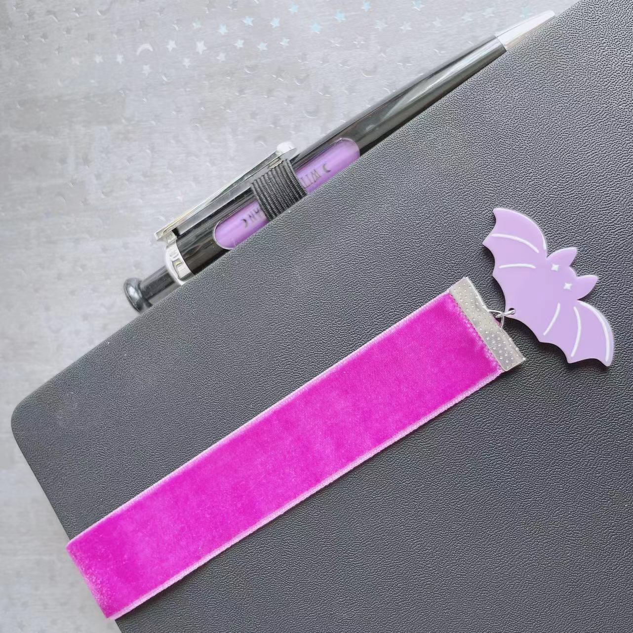 Purple velvet hanging bat bookmark