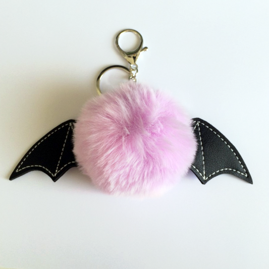 Bat Pom Pom Keyring-Pink
