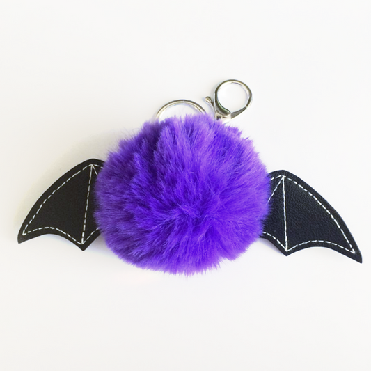 Bat Pom Pom Keyring-Purple