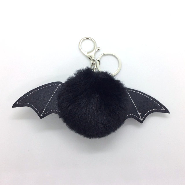Bat Pom Pom Keyring-Black