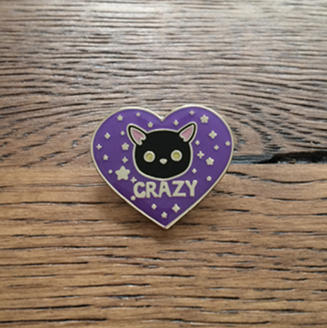 Crazy Cat Heart Enamel Pin